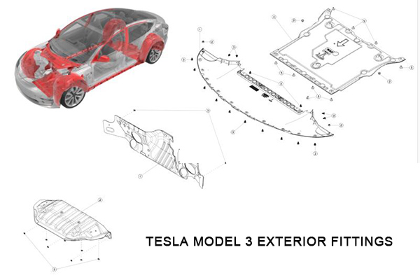 Tesla Modelo 3 Wheel Arch Liners Insignias y Kit de accesorios exteriores de películas