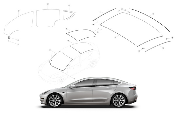 Tesla Modelo 3 Partes del cuerpo parabrisas y Pieza de repuesto de vidrio corporal