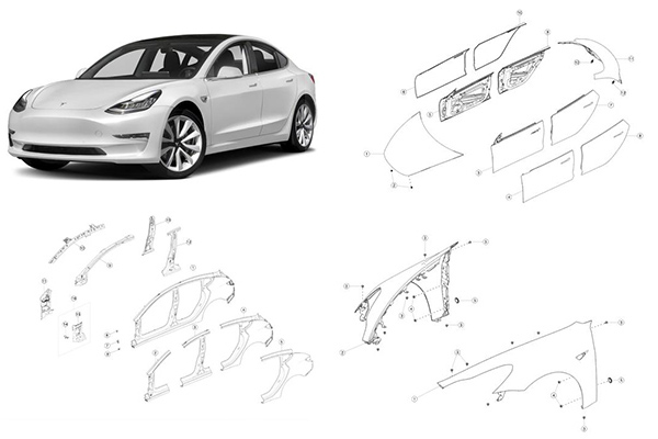 Tesla Modelo 3 Paneles corporales Paneles de cierre interiores Fenders delanteros